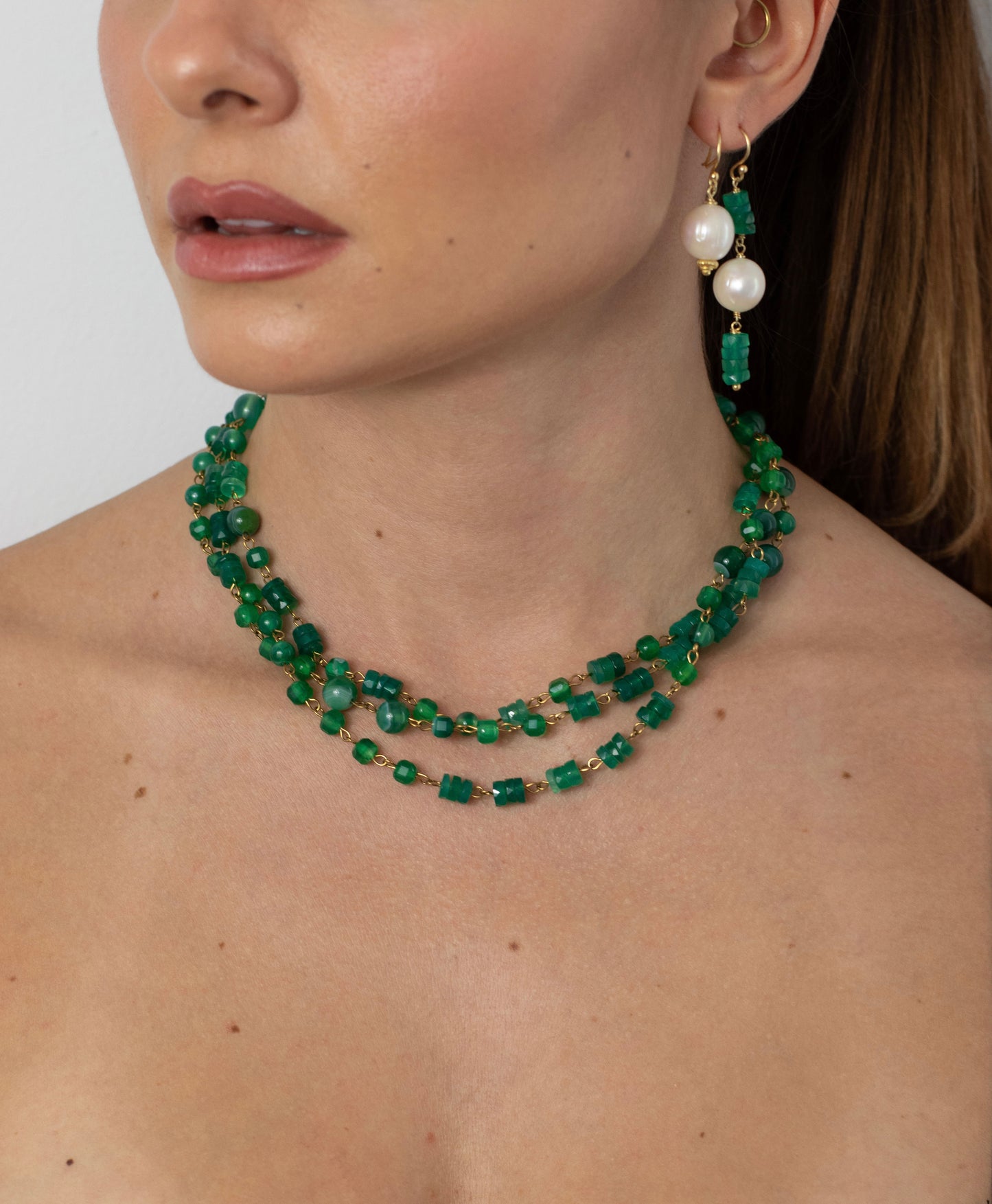 Pearl green agate earrings