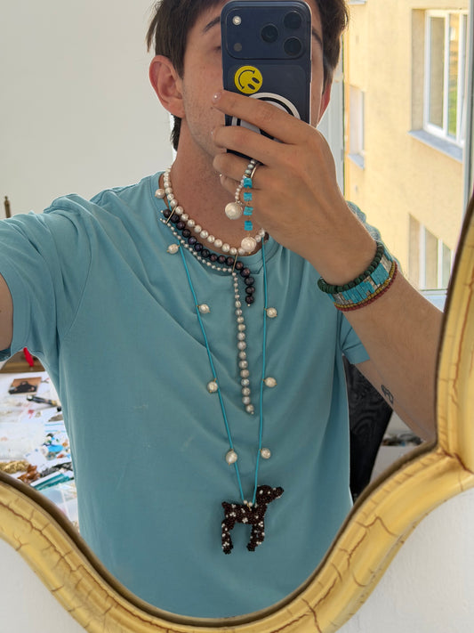 Beaded Bambi Pendant & Turquoise Necklace