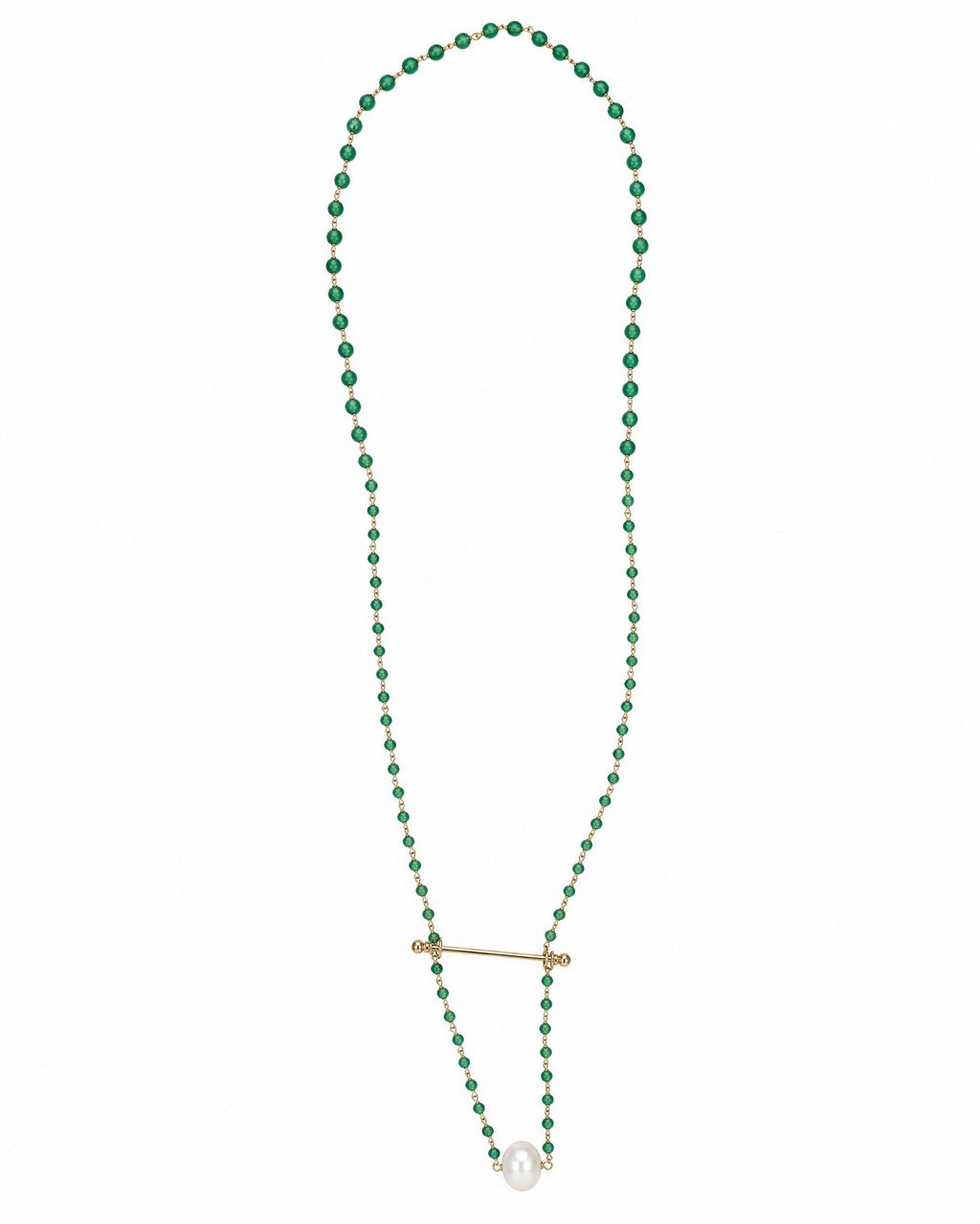 Green Agate & Pearl Rosary Necklace