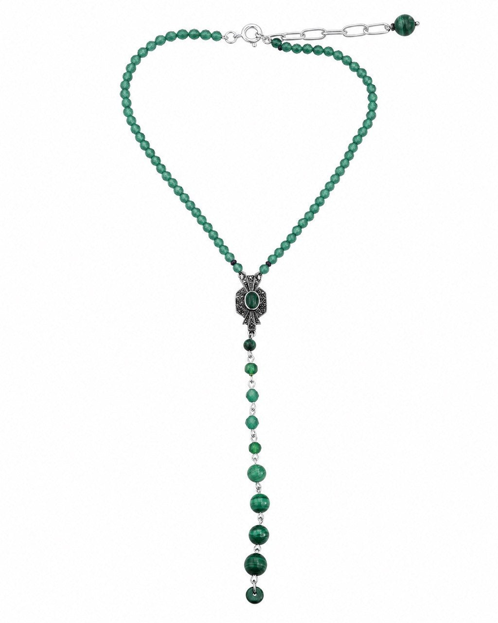 Green Agate & Vintage Component Lariat Necklace
