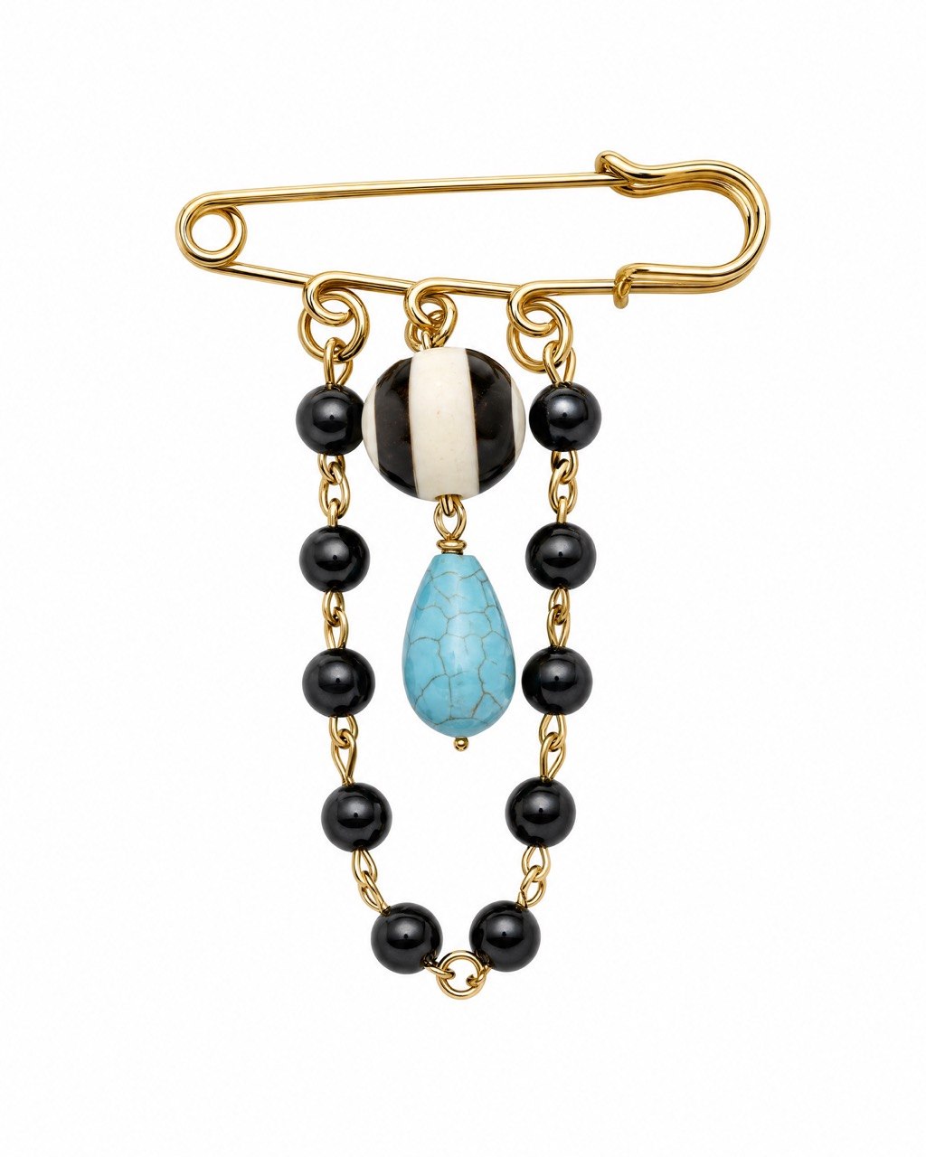 Dangle Bead Safety Pin Brooch