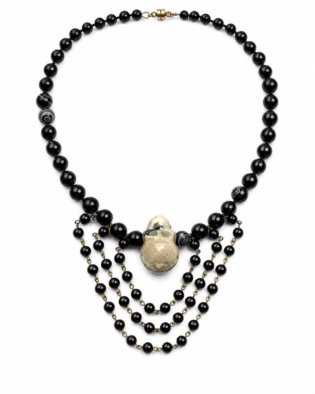 Vintage Skull & Black Onyx Statement Necklace