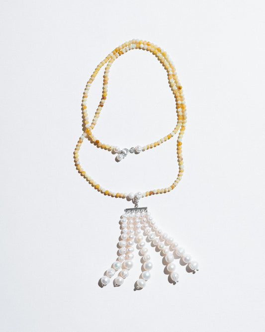 White Five-Strand Pearl Tassel