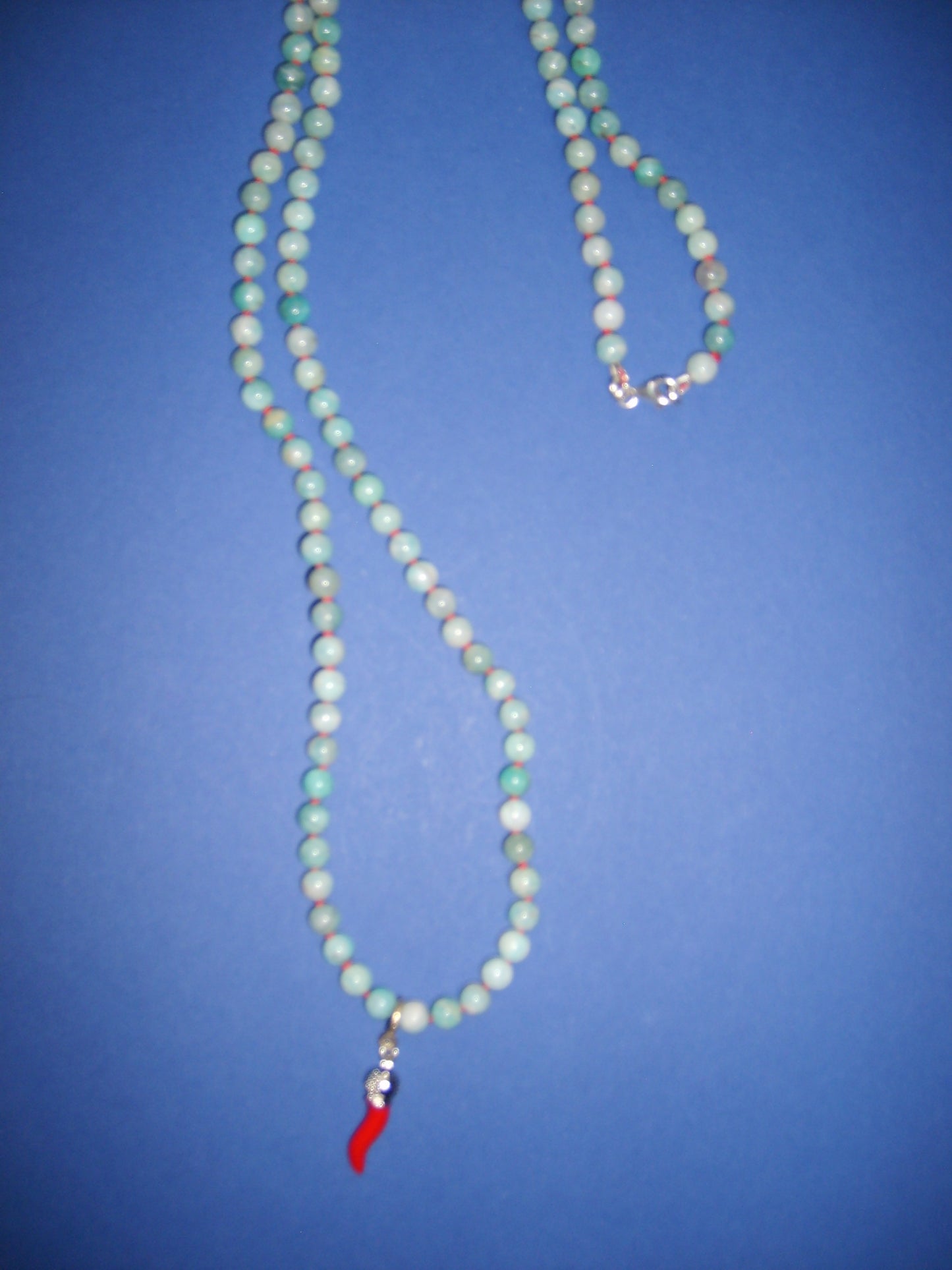 Long amazonite necklace with pepper charm