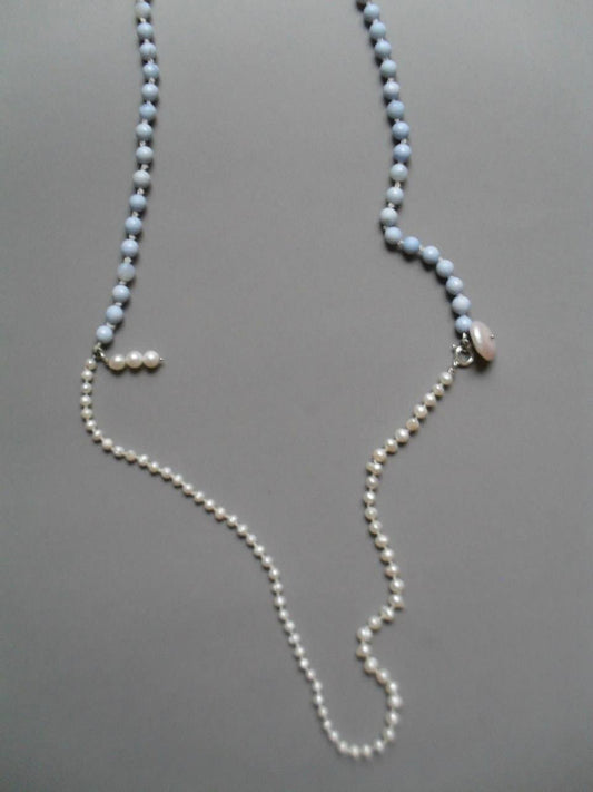 Long white and blue Necklace