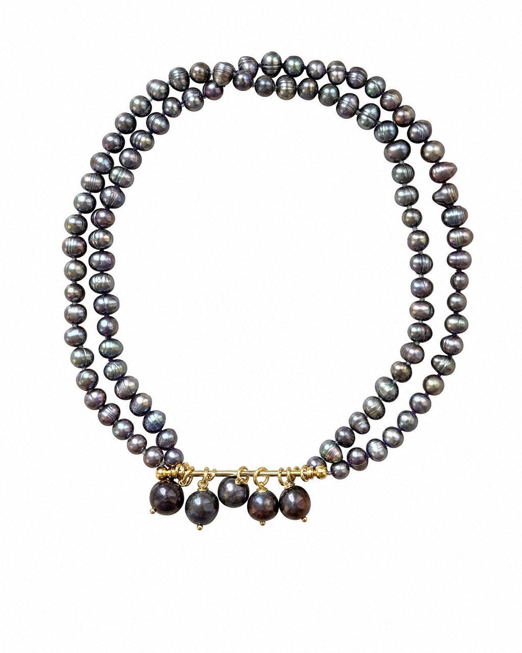 Dual-Strand Black Pearl Necklace with Vintage Accent