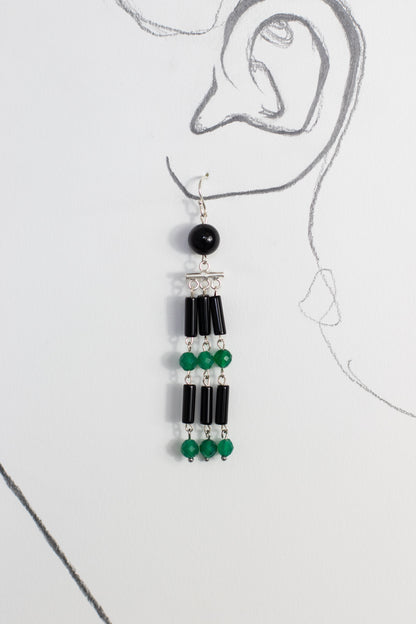 Black onyx, green agate earrings