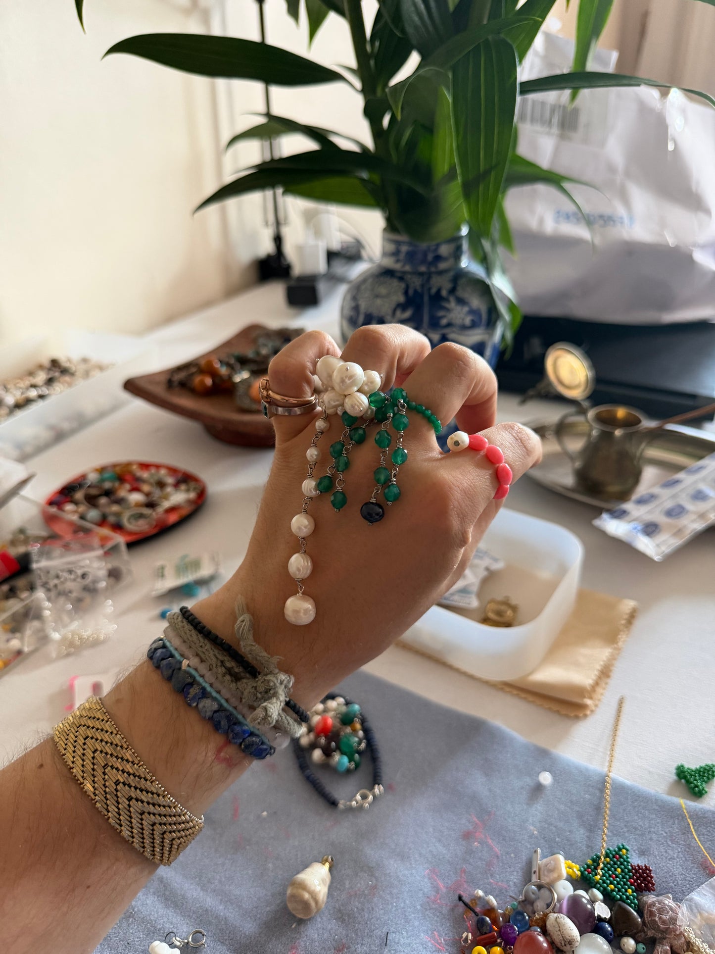 Green Agate Tassel ring