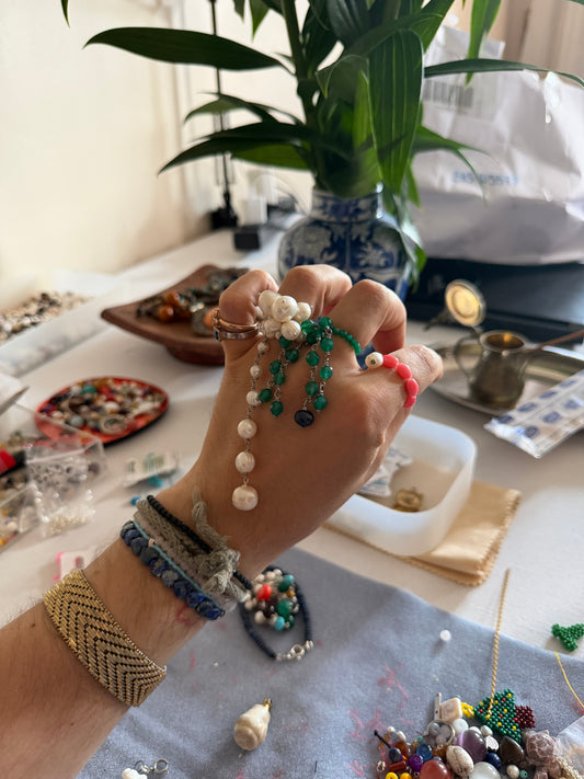 Green Agate Tassel ring