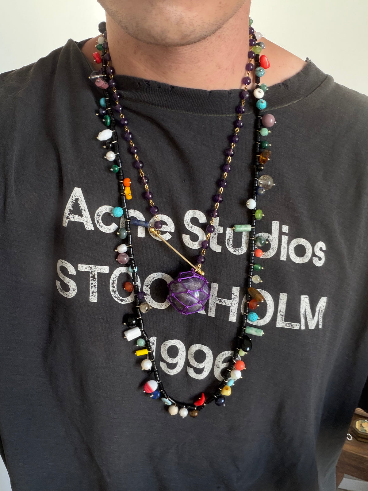 2-in-1 Black Onyx & Multi-Gemstone Convertible Necklace / Eyeglass Chain