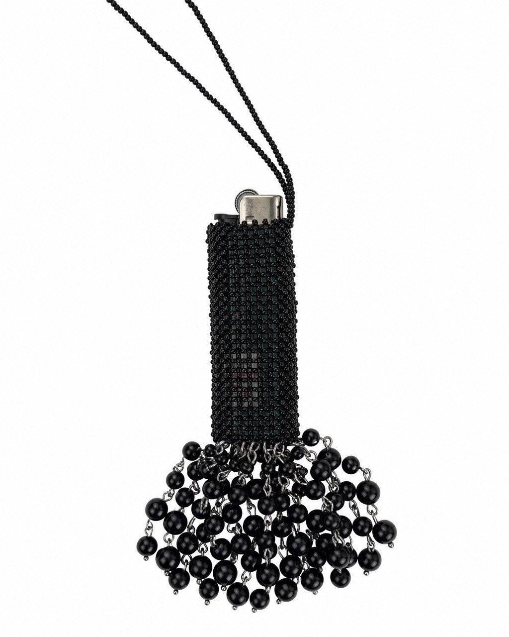 Beaded Lighter Case Necklace with Black Onyx Tassel