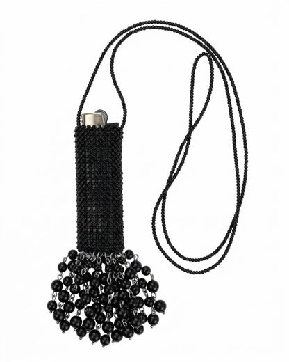 Beaded Lighter Case Necklace with Black Onyx Tassel