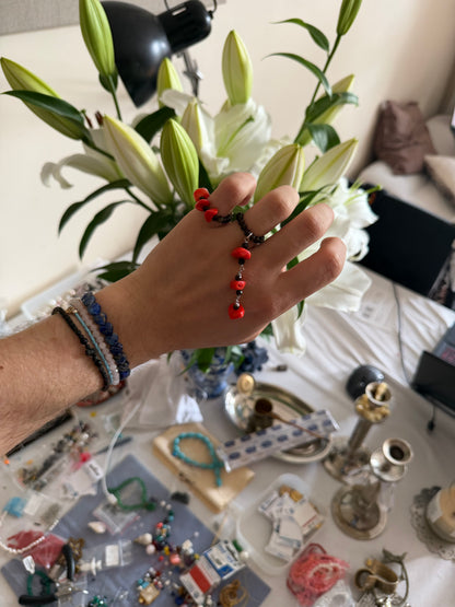 Coral tiny tassel ring