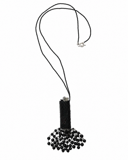 Beaded Lighter Case Necklace with Black Onyx Tassel