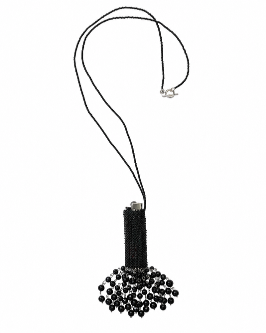 Beaded Lighter Case Necklace with Black Onyx Tassel
