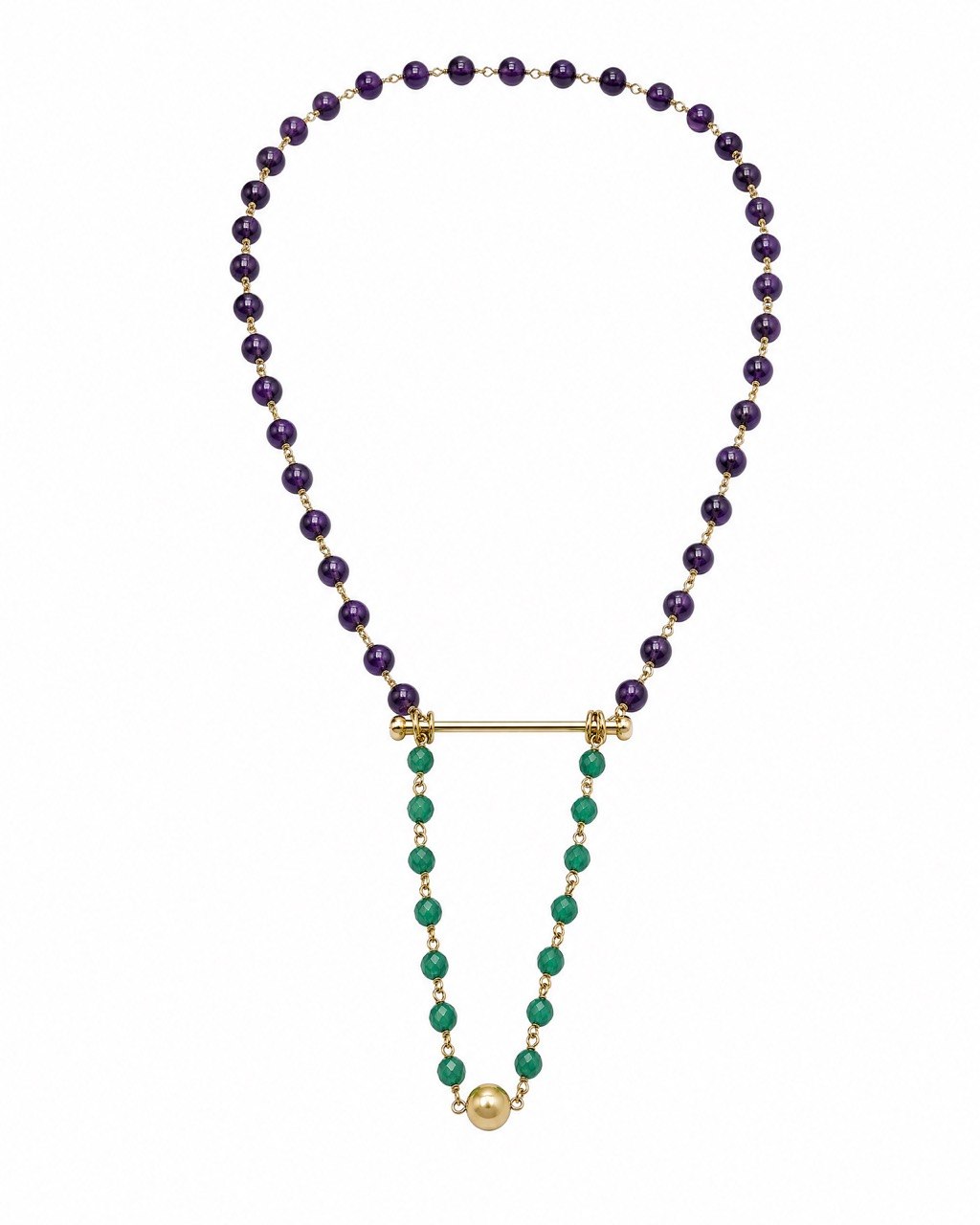 Amethyst, Green Agate & Golden Pearl Necklace