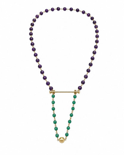 Amethyst, Green Agate & Golden Pearl Necklace