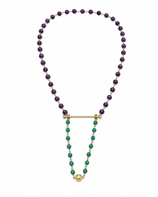 Amethyst, Green Agate & Golden Pearl Necklace