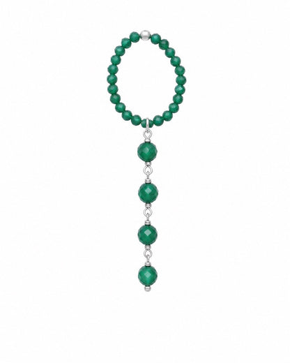 Green Agate tiny tassel ring