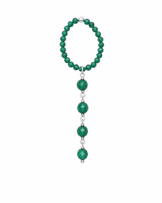 Green Agate tiny tassel ring