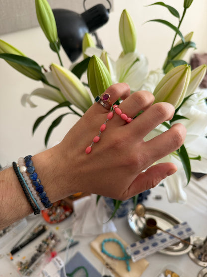 Tiny tassel coral ring