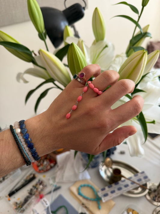 Tiny tassel coral ring
