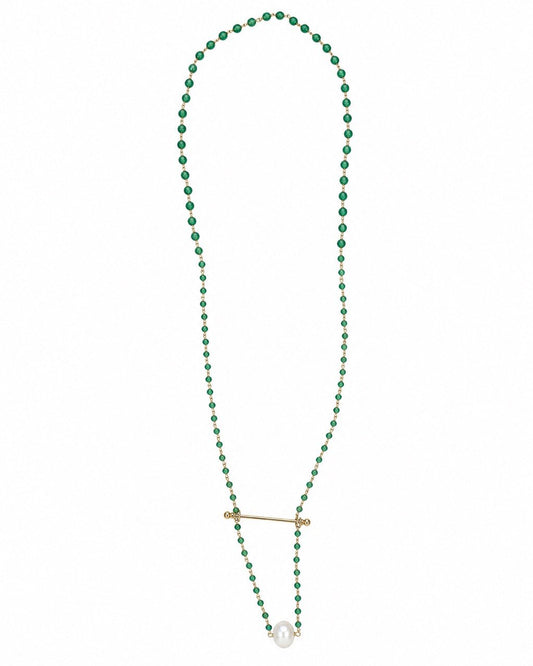 Green Agate & Pearl Rosary Necklace