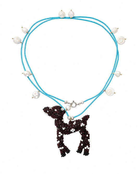 Beaded Bambi Pendant & Turquoise Necklace