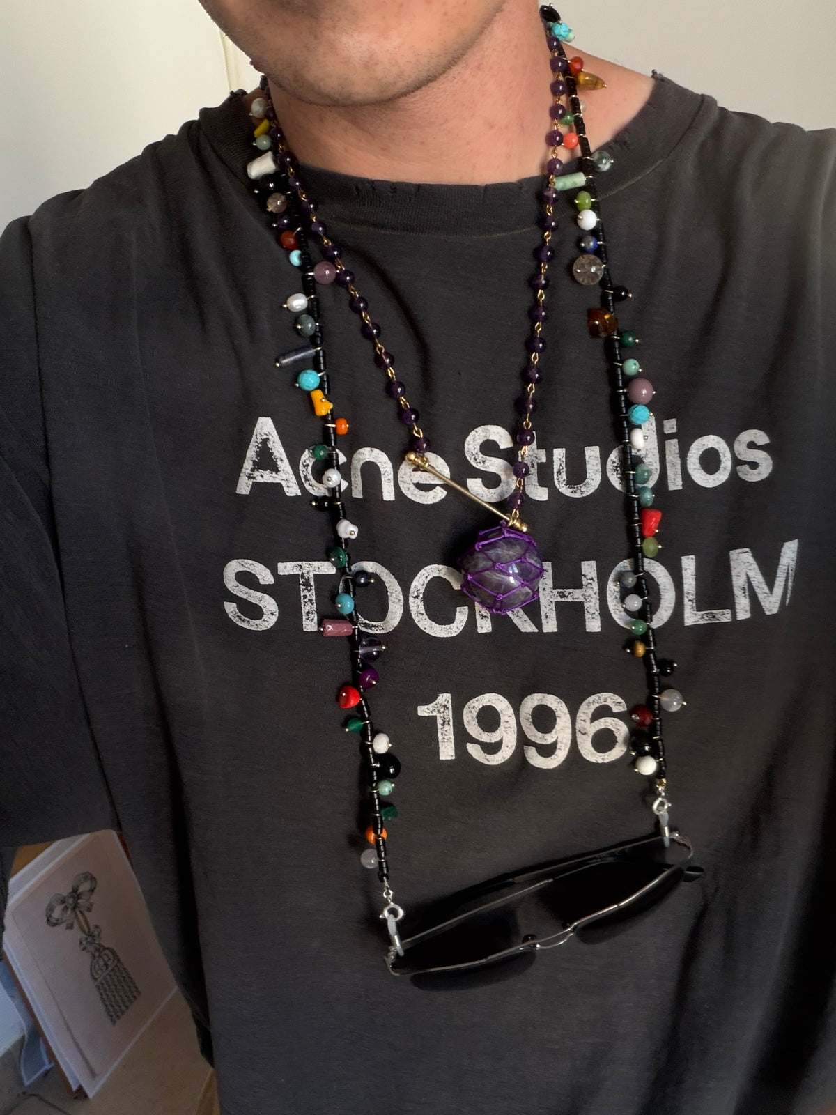 2-in-1 Black Onyx & Multi-Gemstone Convertible Necklace / Eyeglass Chain