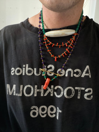 Amethyst, Green Agate & Golden Pearl Necklace