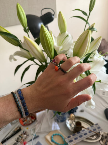 Coral black spinel ring
