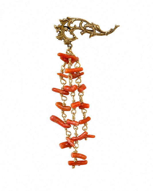 Vintage Rococo Coral Dangle Brooch