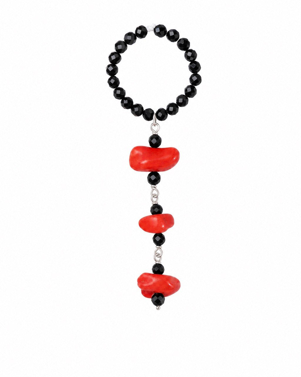Coral tiny tassel ring