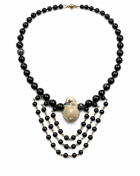 Vintage Skull & Black Onyx Statement Necklace