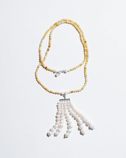 White Five-Strand Pearl Tassel