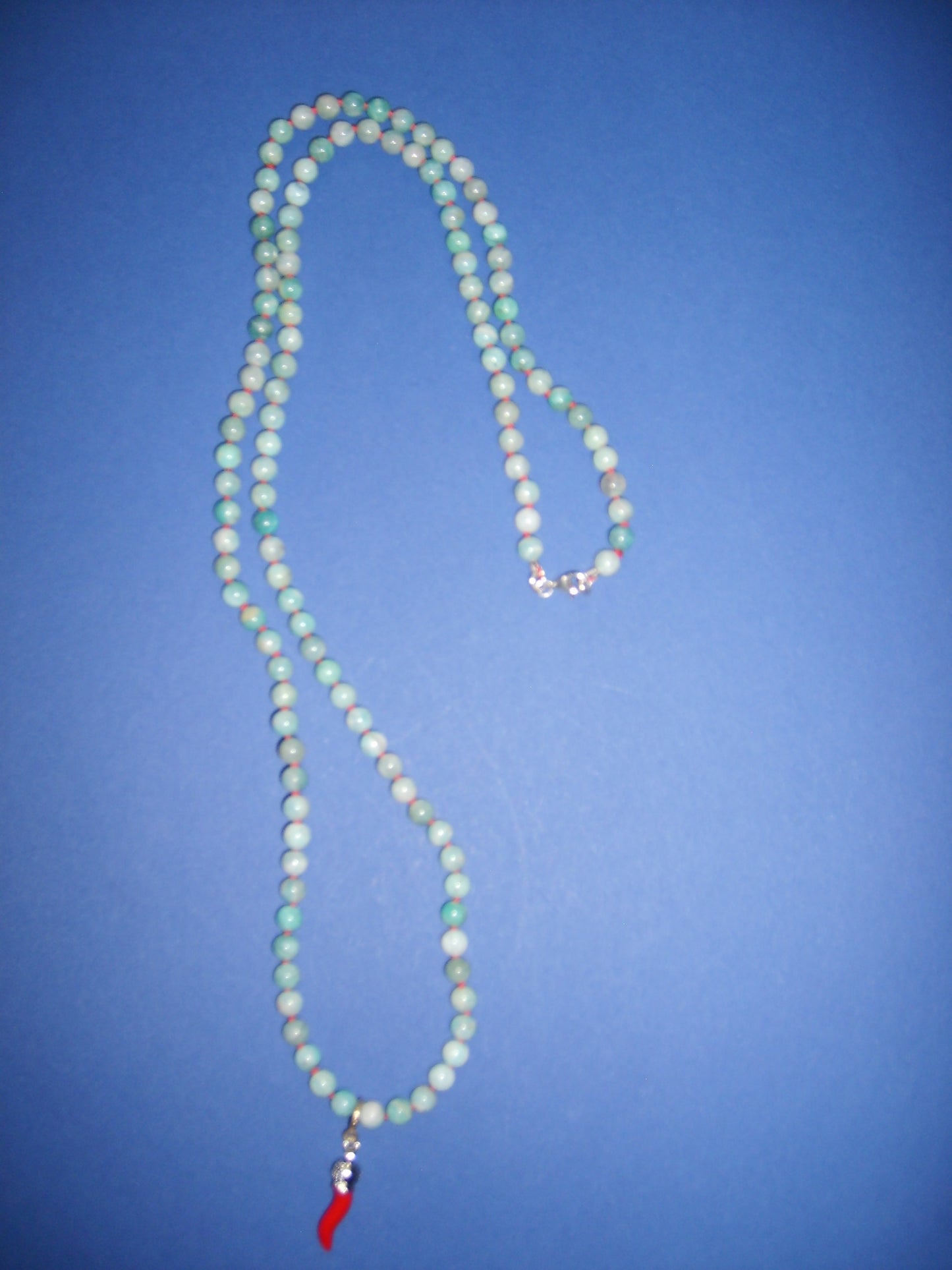Long amazonite necklace with pepper charm