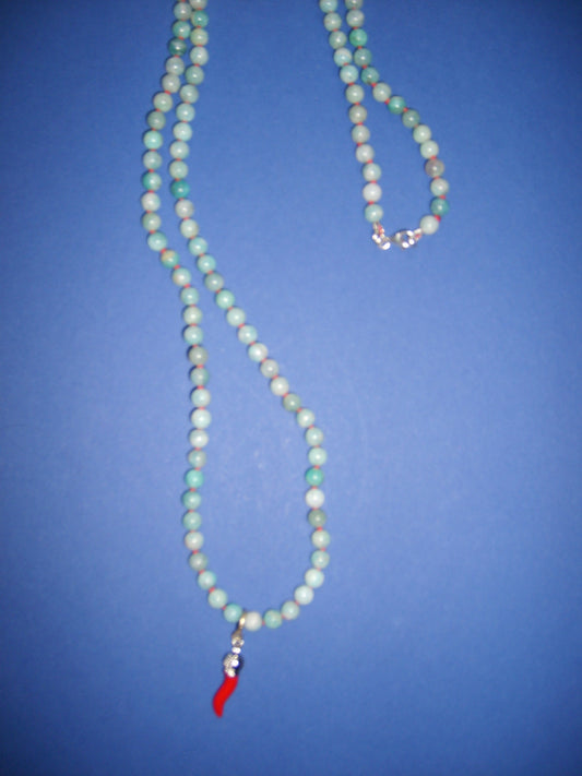Long amazonite necklace with pepper charm