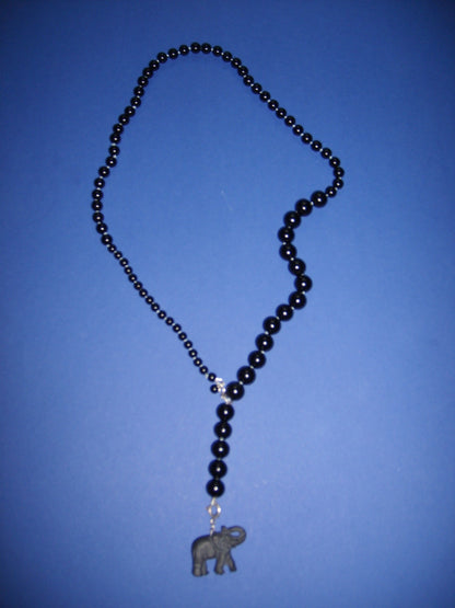 Black onyx necklace with an elephant