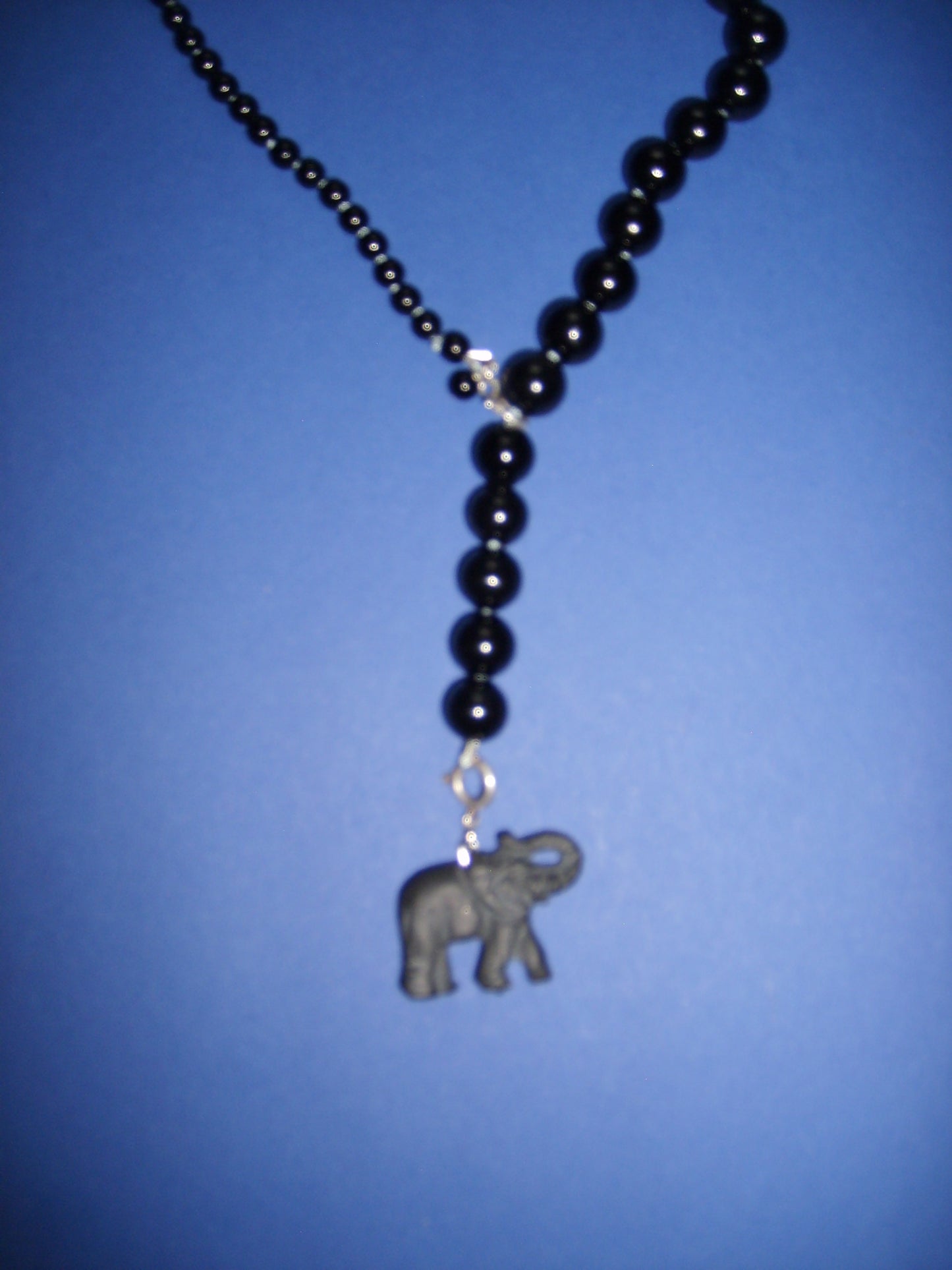Black onyx necklace with an elephant