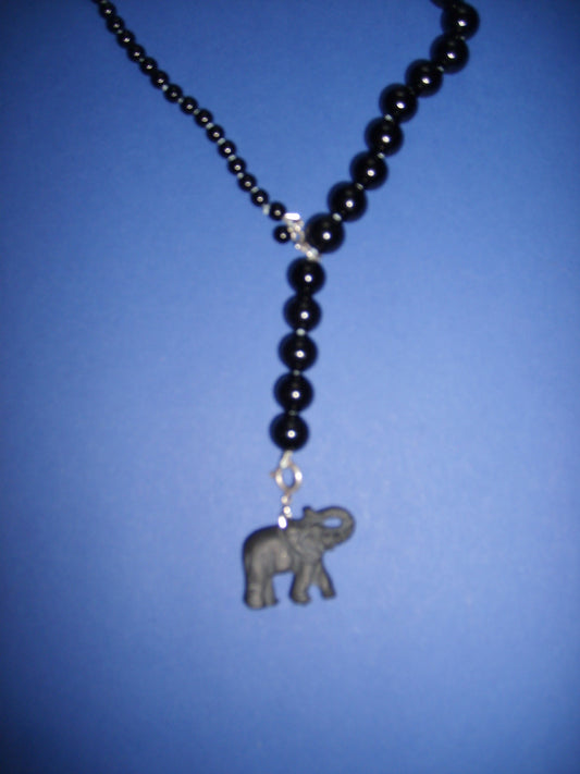 Black onyx necklace with an elephant