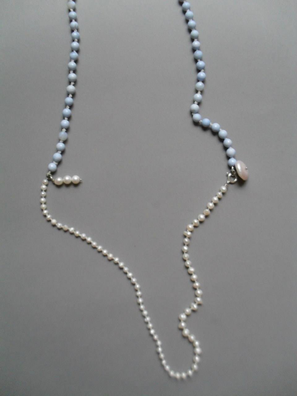 Long white and blue Necklace