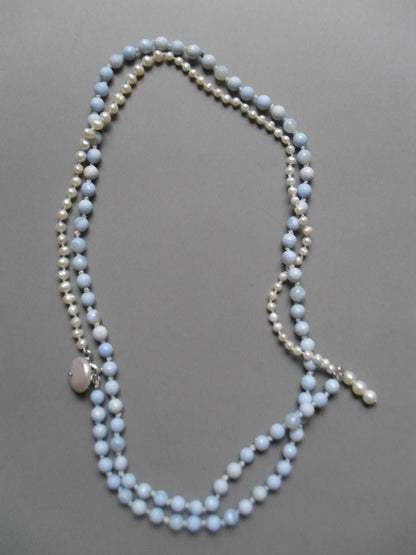 Long white and blue Necklace