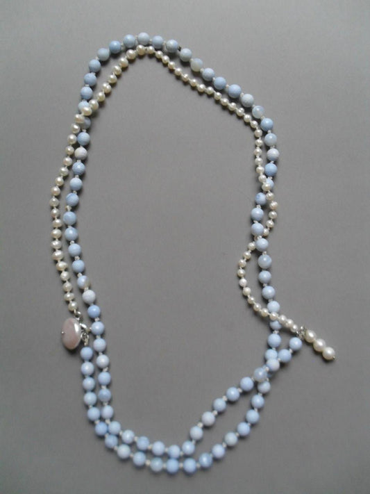 Long white and blue Necklace