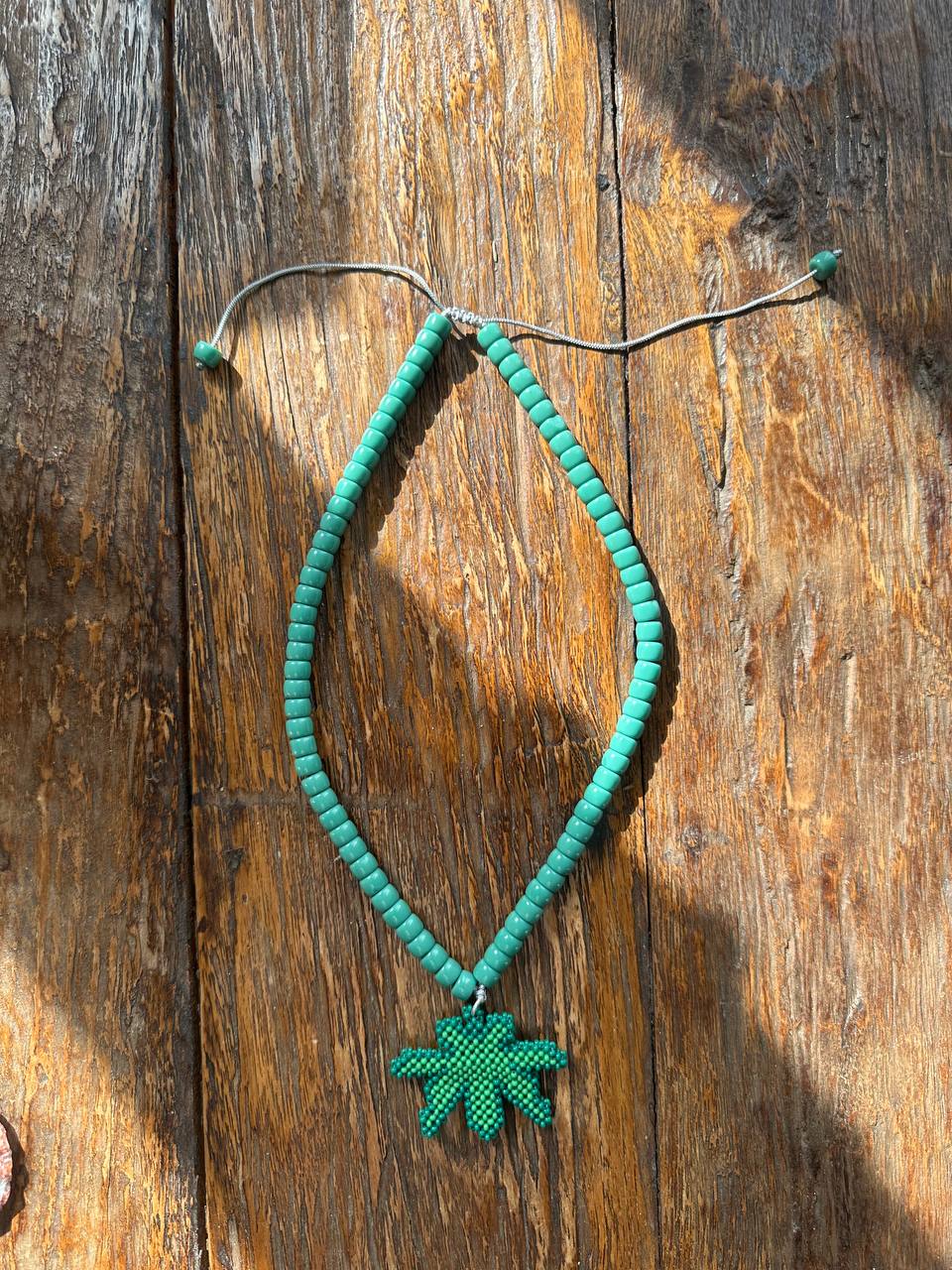 Green plastic beads and seed beads necklace
