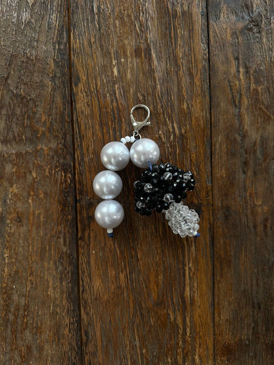 Beaded mushroom key-ring with majorica
