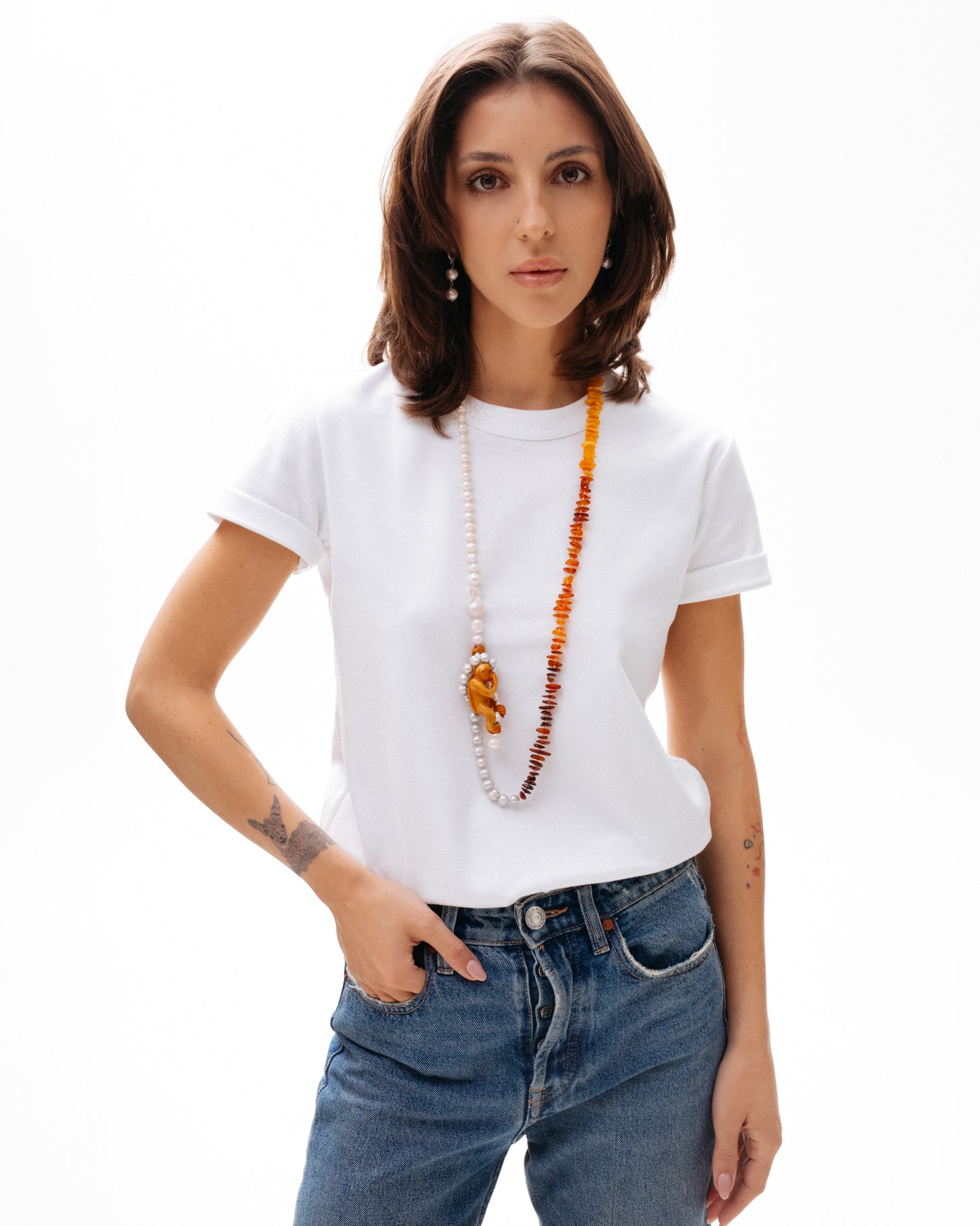 Pearl and amber Necklace with a monkey