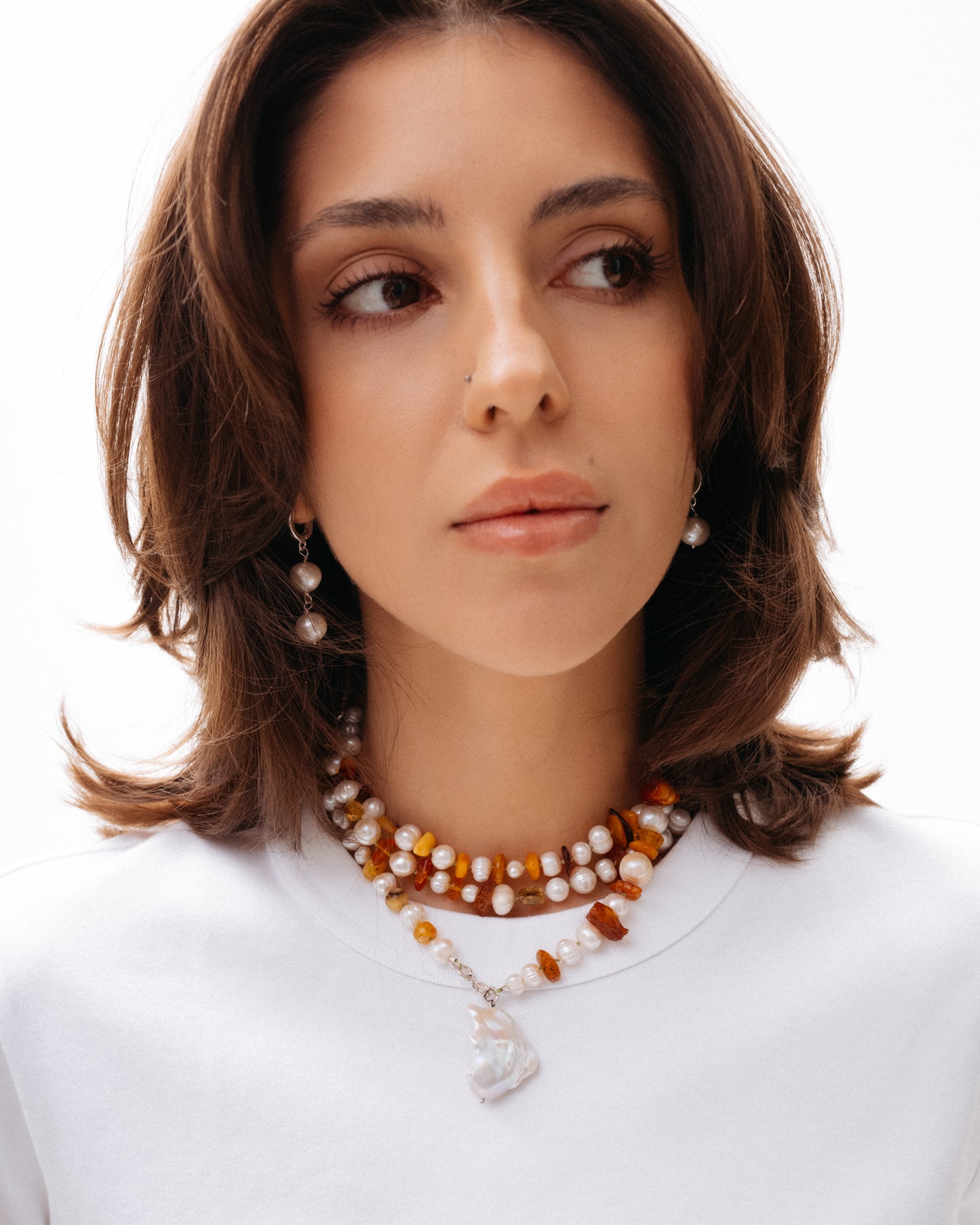 Amber and Pearl Necklace