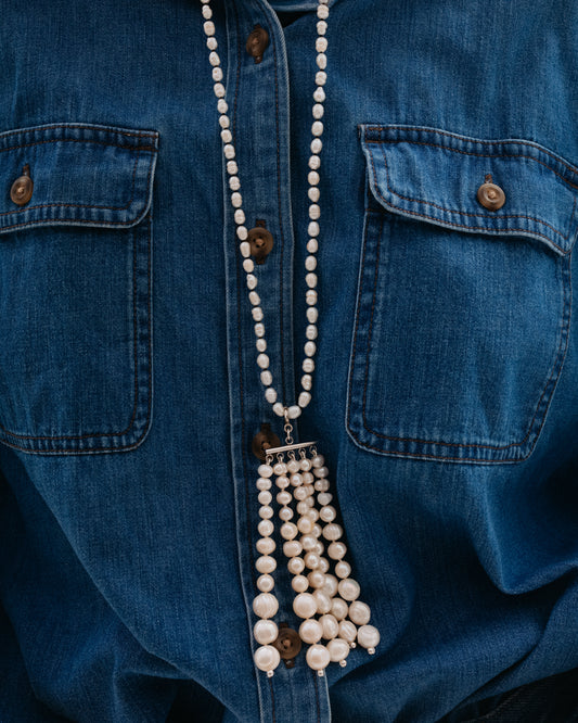 White Five-Strand Pearl Tassel